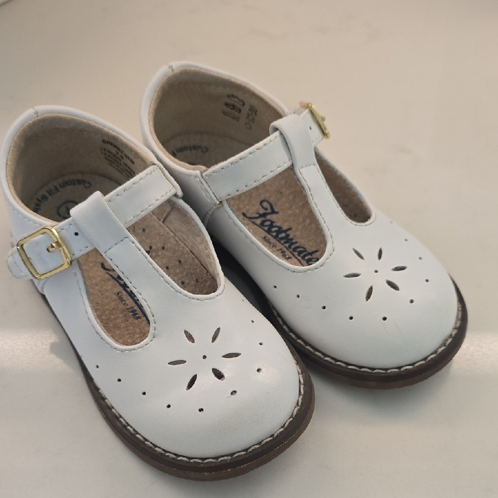 FootMates White T-Strap Kids Dress Shoes